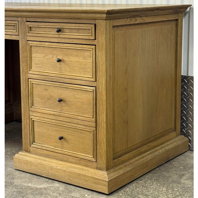 Brown Restoration Hardware French Panel Oak Desk For Sale - Image 8 of 12
