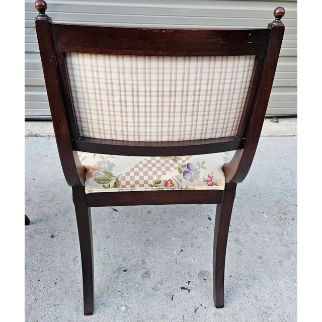 Cream Pair of Vintage English Regency Style Saber Legged Armchairs For Sale - Image 8 of 8