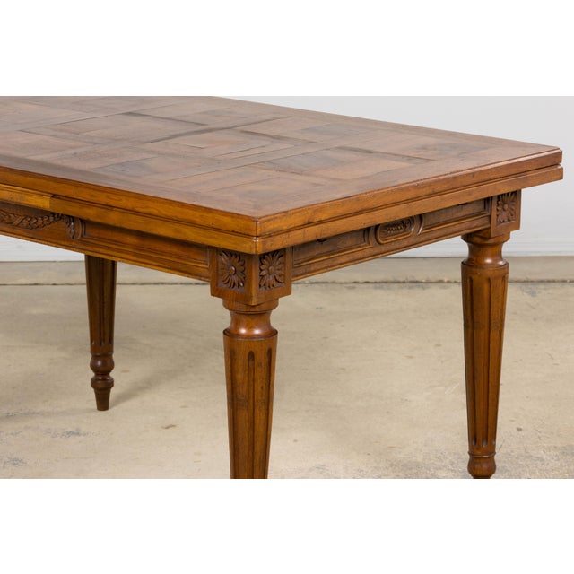 French Louis XVI Style Walnut Extendable Dining Table With Parquetry Top, Provence For Sale - Image 14 of 17
