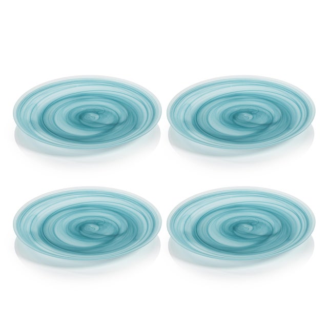 The Alabaster Glass Plate features bands of blues swirling together on smooth glass. They're perfect for serving salads,...