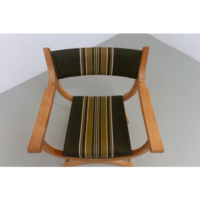 Danish Kurul Armchair in Oak and Striped Green Wool by Henning Kjærnulf, 1960s For Sale - Image 9 of 18