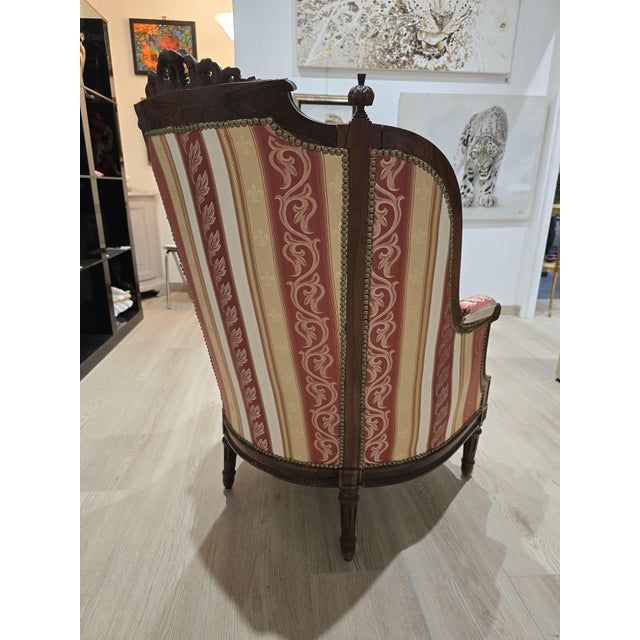 Wood Louis XVI Style Bergère Armchair, 1950 For Sale - Image 7 of 11
