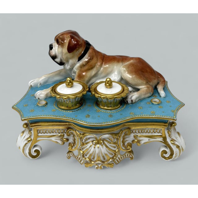 Stunning French Lavish Gilt Porcelain Ink Stand of Museum Quality and generous proportions, made by renowned French...