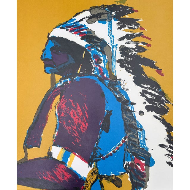 Wood Large 50" Style of Fritz Scholder Native American Framed Print in Canvas For Sale - Image 7 of 13