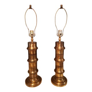 Hollywood Regency Mega Stalk Faux Bamboo Lamps - a Pair For Sale