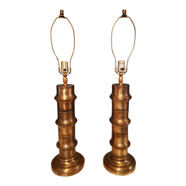 Hollywood Regency Mega Stalk Faux Bamboo Lamps - a Pair For Sale