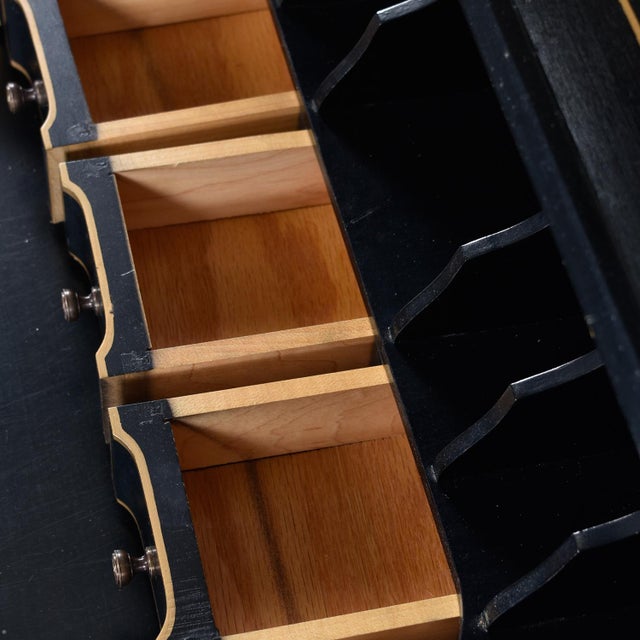 Black Lacquer Hand Painted Asian Chinoiserie Black Lacquer Secretary Writing Desk For Sale - Image 10 of 14