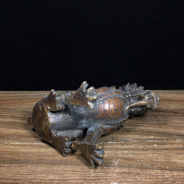 Early 21st Century Bronze Qilin Statue - Chinese Mythical Beast Sculpture With Flame Mane For Sale - Image 5 of 9