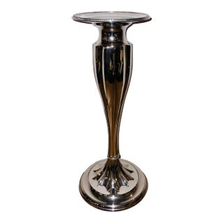 Grand Art Deco Style Polished Nickel Finished Candlestick For Sale