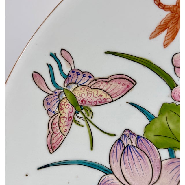 Mid 20th Century Mid 20th Century Large Asian Platter With Butterfly and Floral Motif For Sale - Image 5 of 12