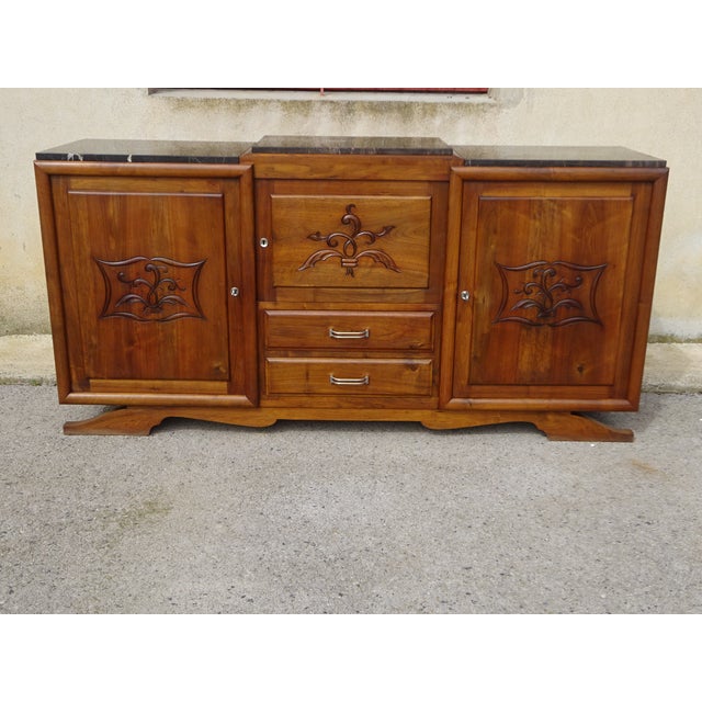 Wood Large Vintage Sideboard in Walnut and Black Marble, 1950s For Sale - Image 7 of 18