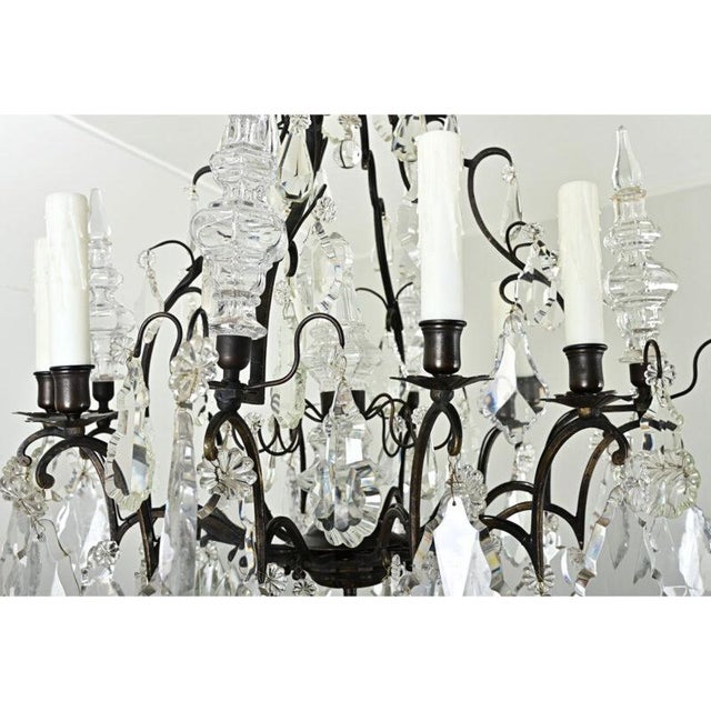 French French Vintage Baguès Style Bronze & Crystal Chandelier For Sale - Image 3 of 12