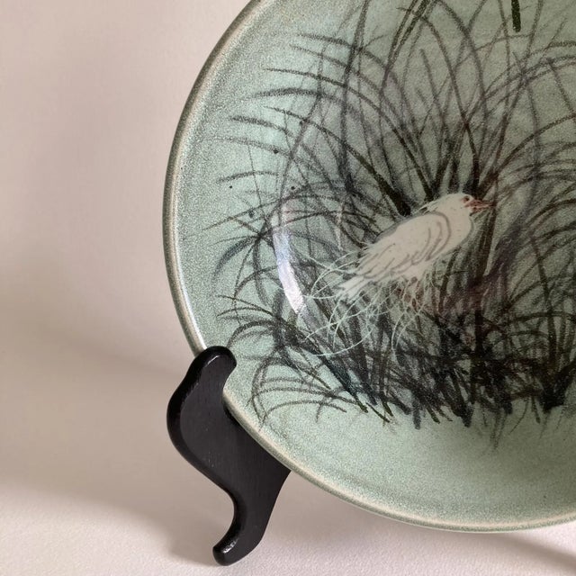 Artist Made Studio Pottery Bowl - Hand Painted Heron Marsh Scene - Coastal Inspired Studio Pottery Bowl - Artist Signed For Sale - Image 4 of 9