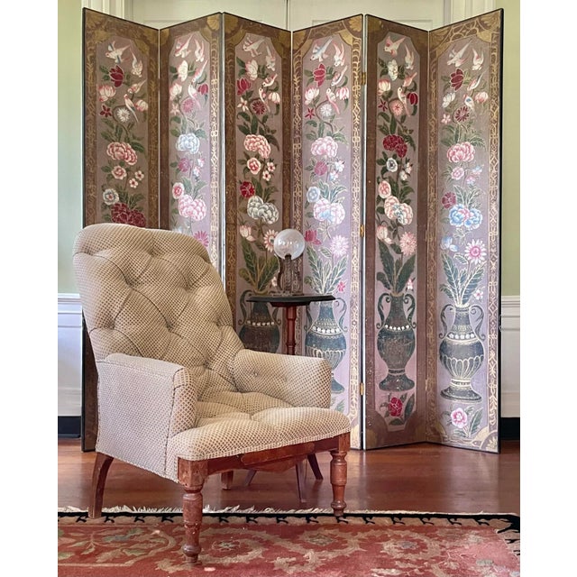Late 19th Century Late 19th Century Hand-Painted Screen For Sale - Image 5 of 9