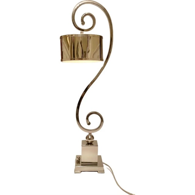 Details: -Beautiful silver metal freestanding lamp with swirl detail -No brand/manufacturer -Plugs into wall -Approx....