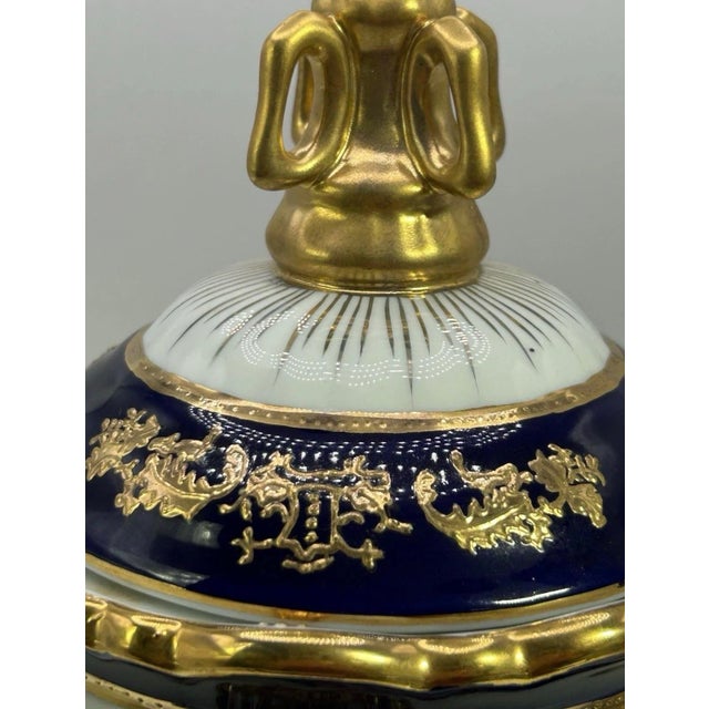 Blue Late 20th Century French Sèvres Style Cobalt Blue & Gilt Porcelain Lidded Decorative Urn For Sale - Image 8 of 11