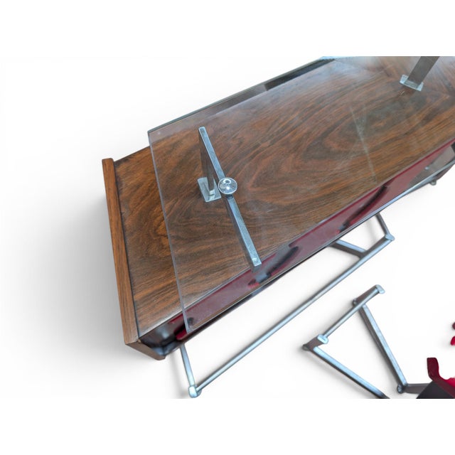Vintage Space Age Rosewood and Red Lounge Bar, 1970s, Set of 4 For Sale - Image 4 of 18