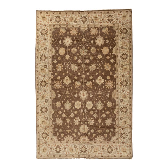 Late 20th Century Handmade Brown Persian Rug Sultanabad Design For Sale