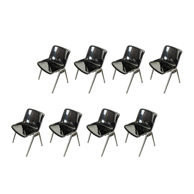 Modus Stackable Chairs with Desk in Black Plastic and Aluminum by O. Borsani, 1980s, Set of 8 For Sale - Image 17 of 17
