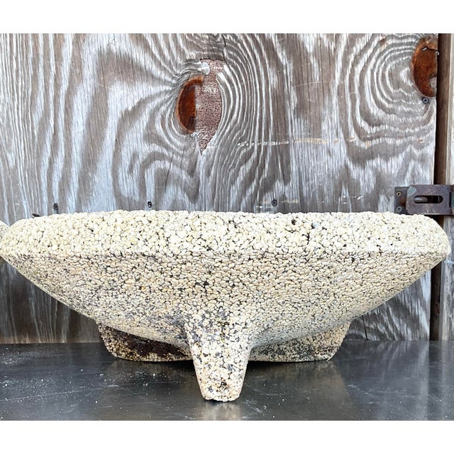 Vintage Coastal Crushed Stone Low Planters - a Pair For Sale - Image 11 of 12