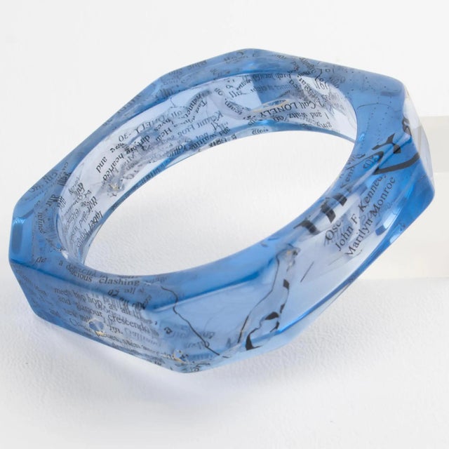 Plastic John Galliano Blue Acrylic Resin Bracelet Bangle with Newspaper Inclusions For Sale - Image 7 of 16
