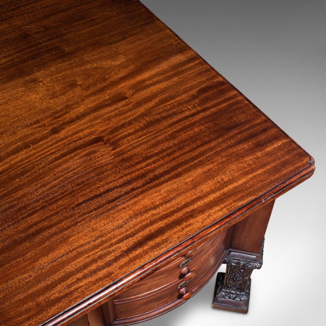 Brown Antique Partner's Desk, English, Bureau Mazarin, Louis XIV Revival, Victorian For Sale - Image 8 of 12