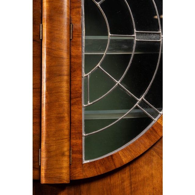 1930s Circular Art Deco Liquor Cabinet With Leaded Glass Doors For Sale - Image 10 of 18