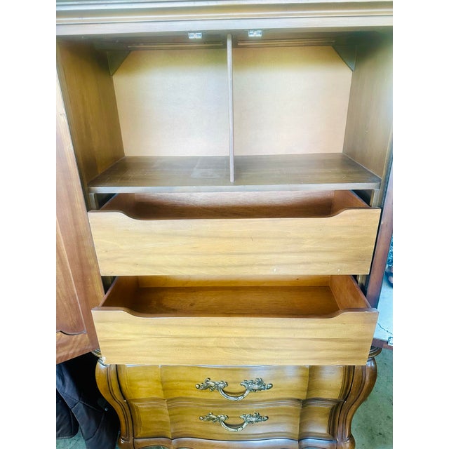 Vintage French Provincial Solid Wood Armoire For Sale - Image 6 of 11