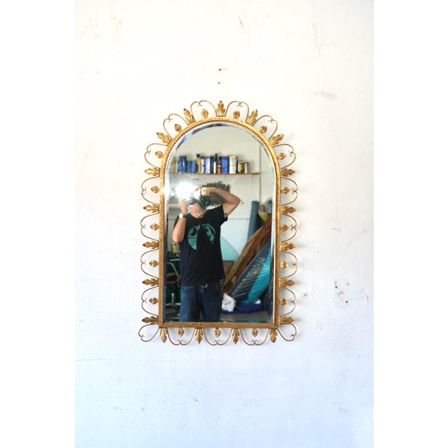 Labarge Vintage Hollywood Regency Belgian Gilt Iron Arch Mirror by Deknudt, for LaBarge Mirrors Inc. 1960's For Sale - Image 4 of 11