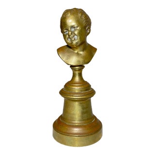 Antique 19th Century Solid Heavy Gilt Bronze Baby Child Bust Statue Sculpture 2 For Sale