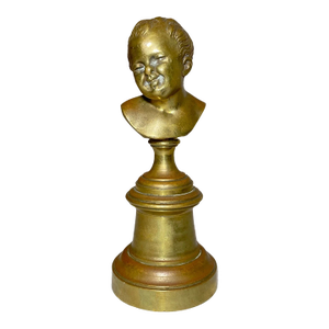 Antique 19th Century Solid Heavy Gilt Bronze Baby Child Bust Statue Sculpture 2