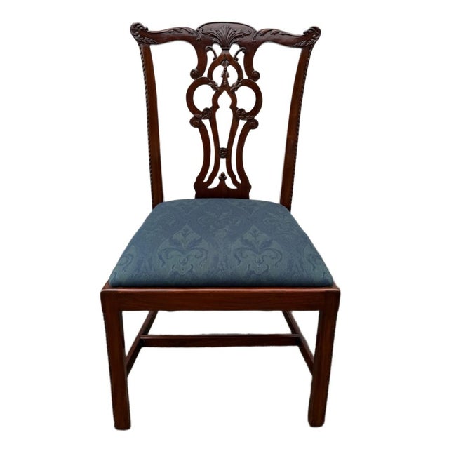 Chinoiserie Set of 6 Vintage Maitland Smith Mahogany Chinese Chippendale Dining Chairs For Sale - Image 3 of 8
