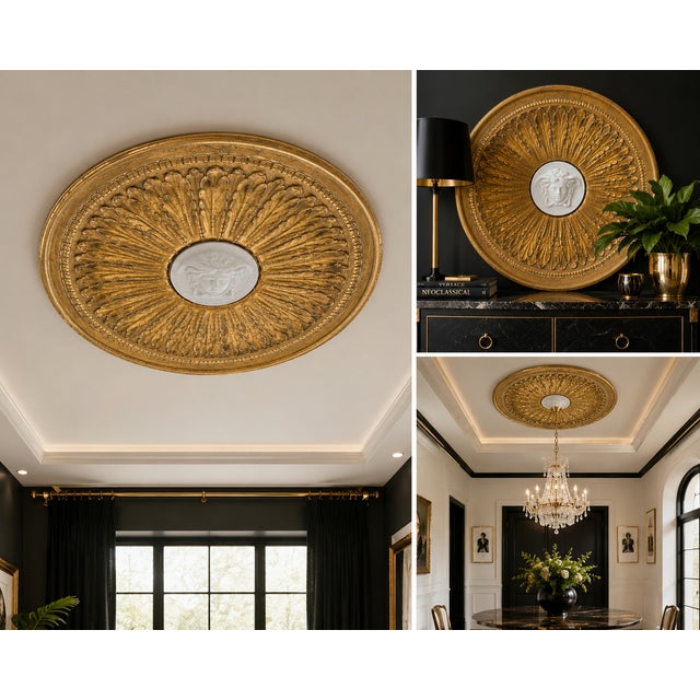 Ceramic Monumental 29” Rosenthal Versace Medusa Gilt Sunburst Architectural Wall Medallion Plaque For Sale - Image 7 of 7
