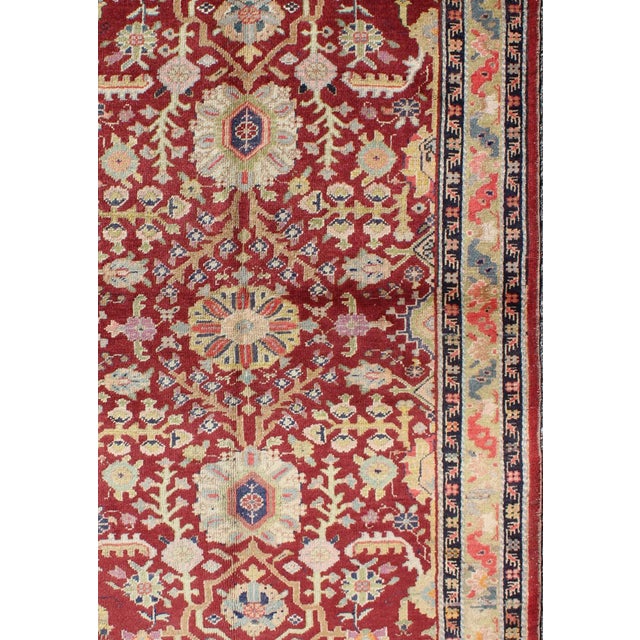 Measures: 3'8 x 6'1. Vintage Turkish Oushak Rug in Deep Crimson, Soft Gold, and Pale Blue With Floral. Keivan Woven Arts /...