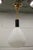 Mid-century brass pendant light with zebra-striped glass shade. In good condition, wiring functional. Up to 250V...