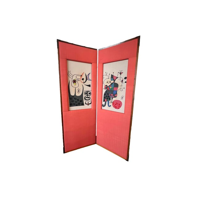 Mid-Century Modern Vintage Mid Century Modern Needlepoint Joan Miro Style Small Room Divider Wall Art Faux Bamboo Abstract For Sale - Image 3 of 10