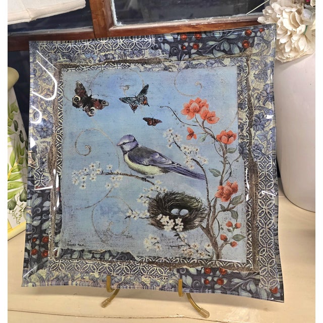 Vintage Butterfly & Bird Cased Glass Tray by Janet Tava For Sale In New York - Image 6 of 7