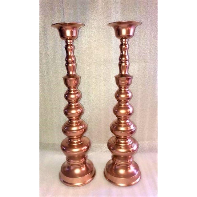 1980s Brass Painted Metallic Copper Candle Sticks - a Pair For Sale In Sacramento - Image 6 of 6
