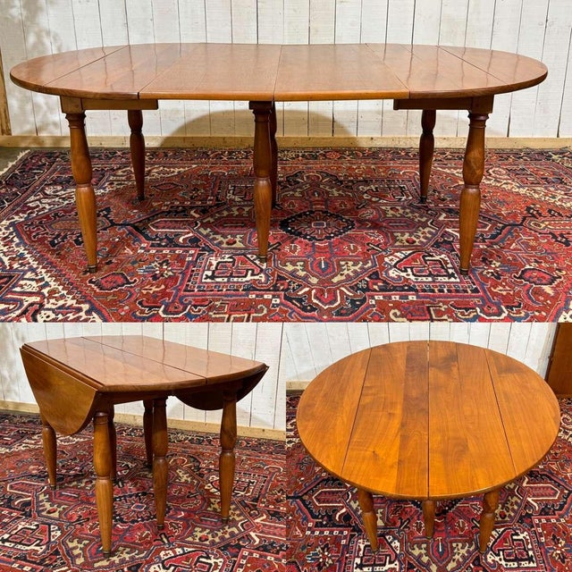 Louis Philippe Round Cherry Wood Table with 2 Extension Leaves, 1950s For Sale - Image 13 of 18