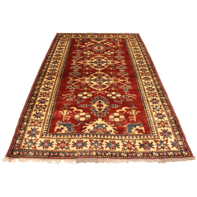 Rustic Super Kazak Red/Gold Wool Rug - 4'0'' X 5'7'' For Sale In New York - Image 6 of 10