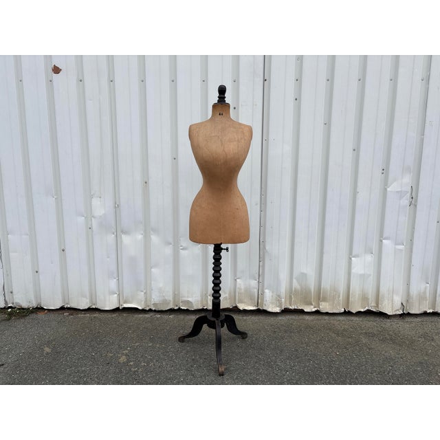 Antique Dress Form with Wasp Waist on Turned Wood Stand For Sale - Image 14 of 14
