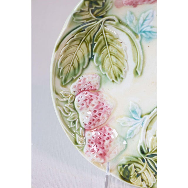 19th Century French 19th Century Majolica Plates with Raised Decor of Strawberries and Leaves For Sale - Image 5 of 6