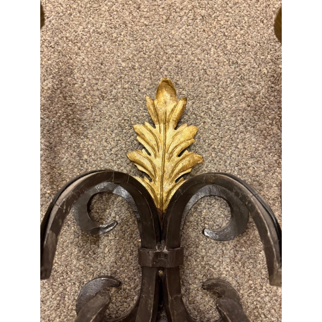 Metal 1900s Two-Arm French Wall Sconces With Gold-Leafed Bobeches - Pair For Sale - Image 7 of 15