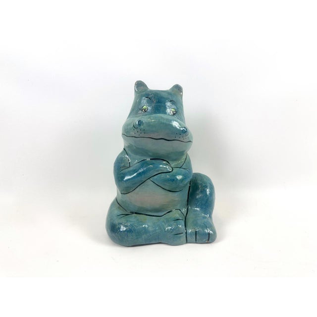 Vintage Hand-Painted Paper Mâché Seated Hippo, 1960s For Sale - Image 13 of 13