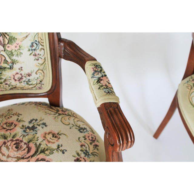 French Late 20th Century French Louis XV Style Needlepoint Armchairs For Sale - Image 3 of 16