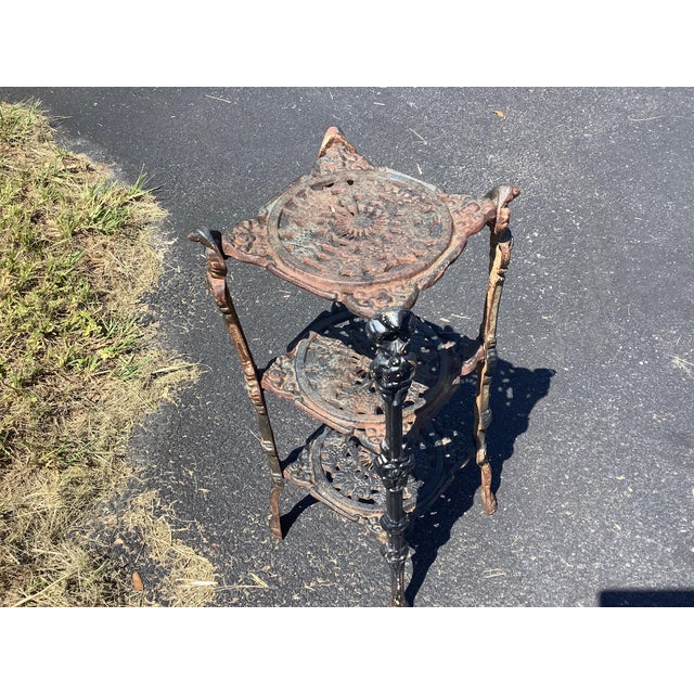 Antique French Victorian Cast Iron 3 Tier Plant Stand For Sale - Image 4 of 10