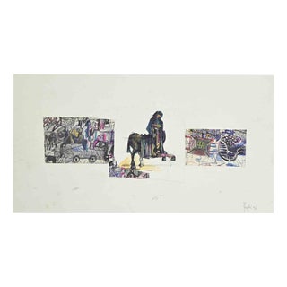 Alberto Inglesi, Composition, 1996, Ink Pastel Watercolor on Paper, Framed For Sale