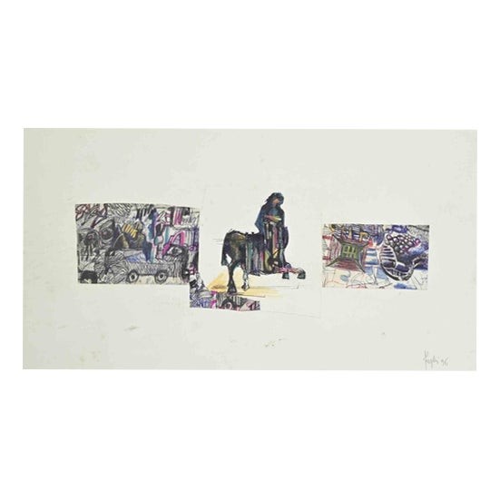 Alberto Inglesi, Composition, 1996, Ink Pastel Watercolor on Paper, Framed For Sale