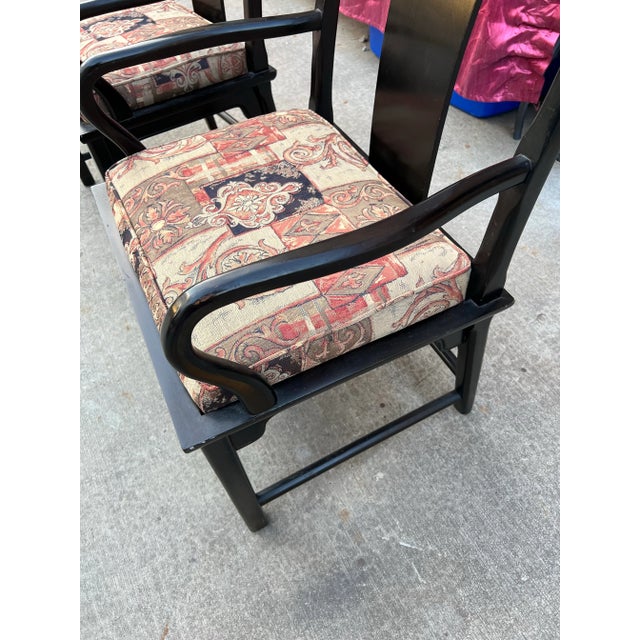 Mid-Century Modern 1970s Pair of Black Painted Cushioned Kings Dining Asian Ming Chairs For Sale - Image 3 of 8