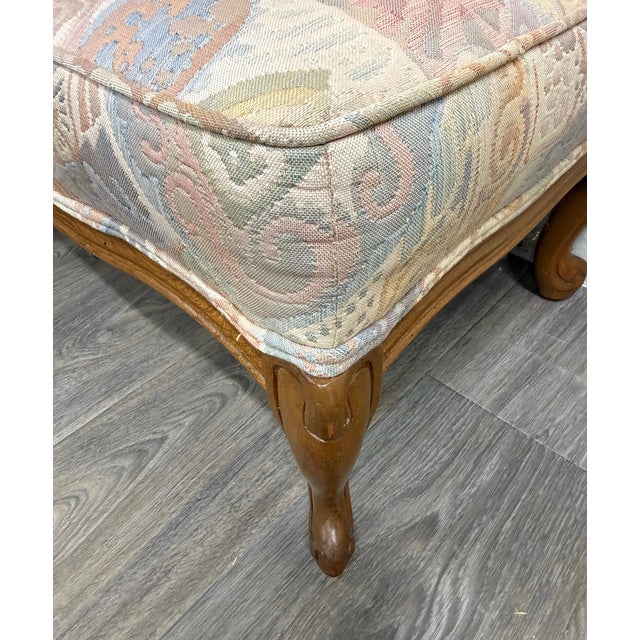 Cream Vintage French Louis XV French Country Carved Upholstered Ottoman For Sale - Image 8 of 11